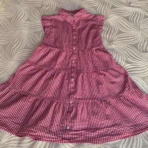 Cute ruffle picnic gingham button up collar dress